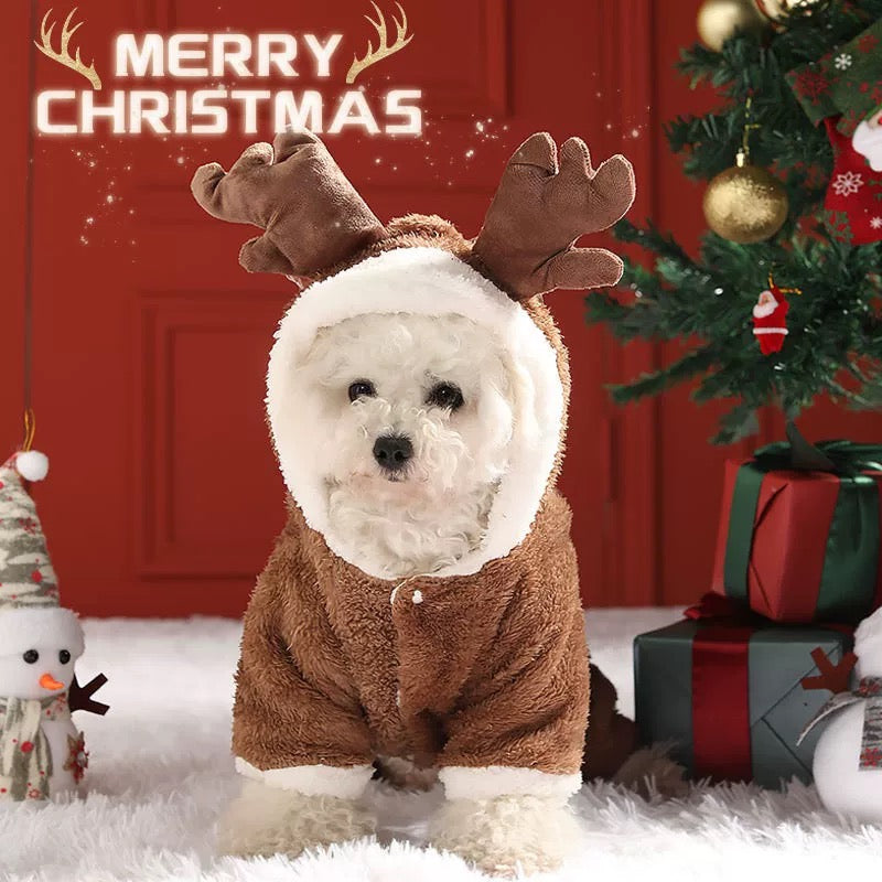 Reindeer Christmas Jumpsuit for Small & Medium Dogs Cozy, Full Body Shedding Protection