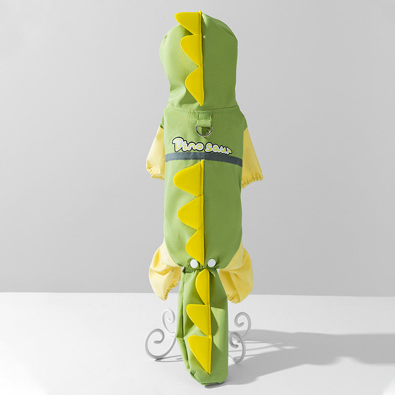 Waterproof 3D Dinosaur Backpack Tail Raincoat for Dogs with Four-Leg Coverage on Rainy Days