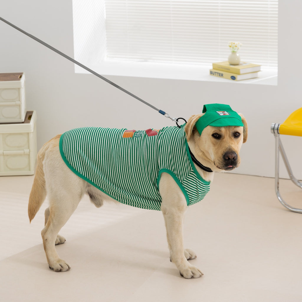 Lightweight Striped Sleeveless Hoodie for Large Dogs - Two-Leg Design with Bonus Hat