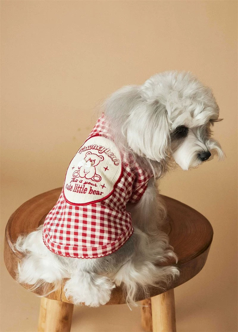 Breathable sleeveless plaid dress for pets