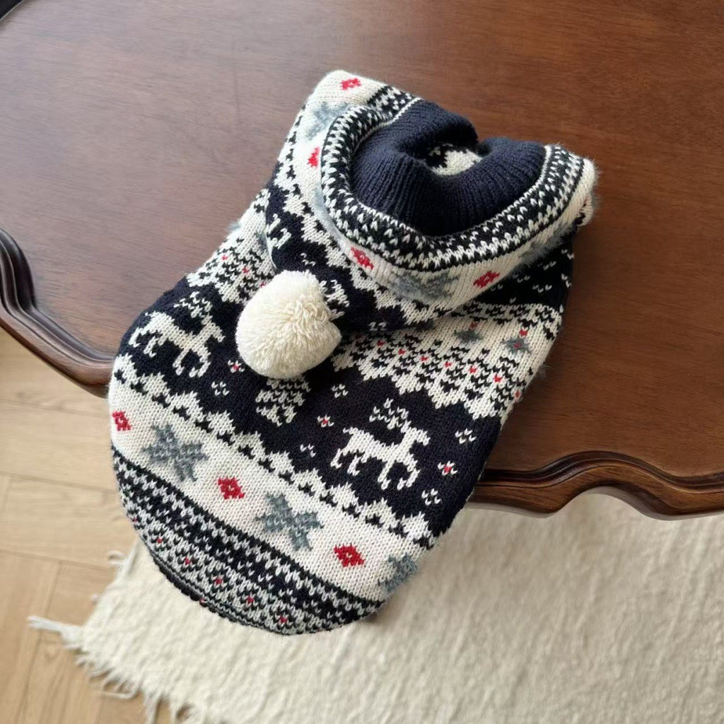 Festive Hooded Pet Sweater - Cozy Christmas Knitwear for Winter