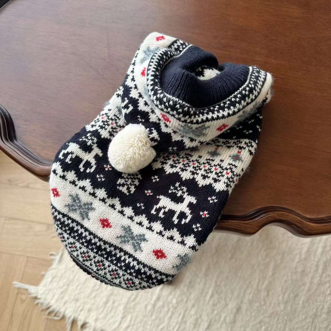Festive Hooded Pet Sweater - Cozy Christmas Knitwear for Winter