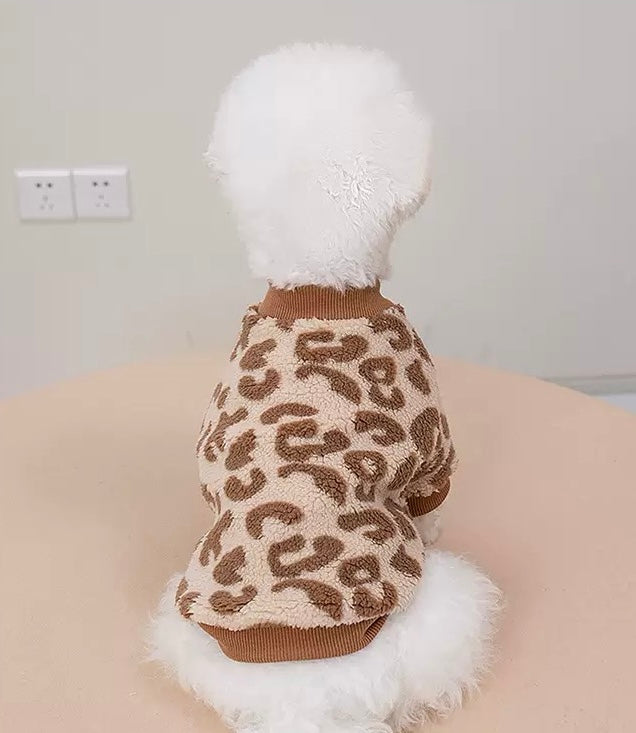 Leopard Print Winter Coat for Small Dogs and Cats Soft Thermal Fabric