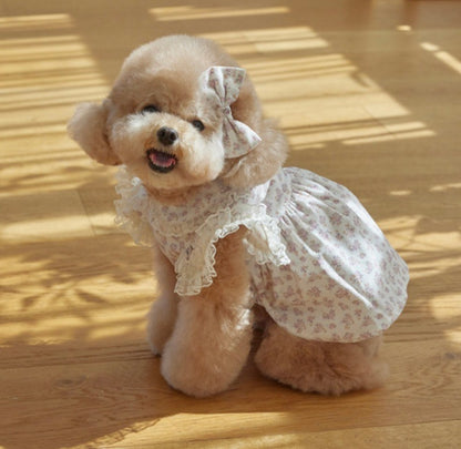 Corduroy Dog Dress - White Floral Pet Outfit for Small Dogs