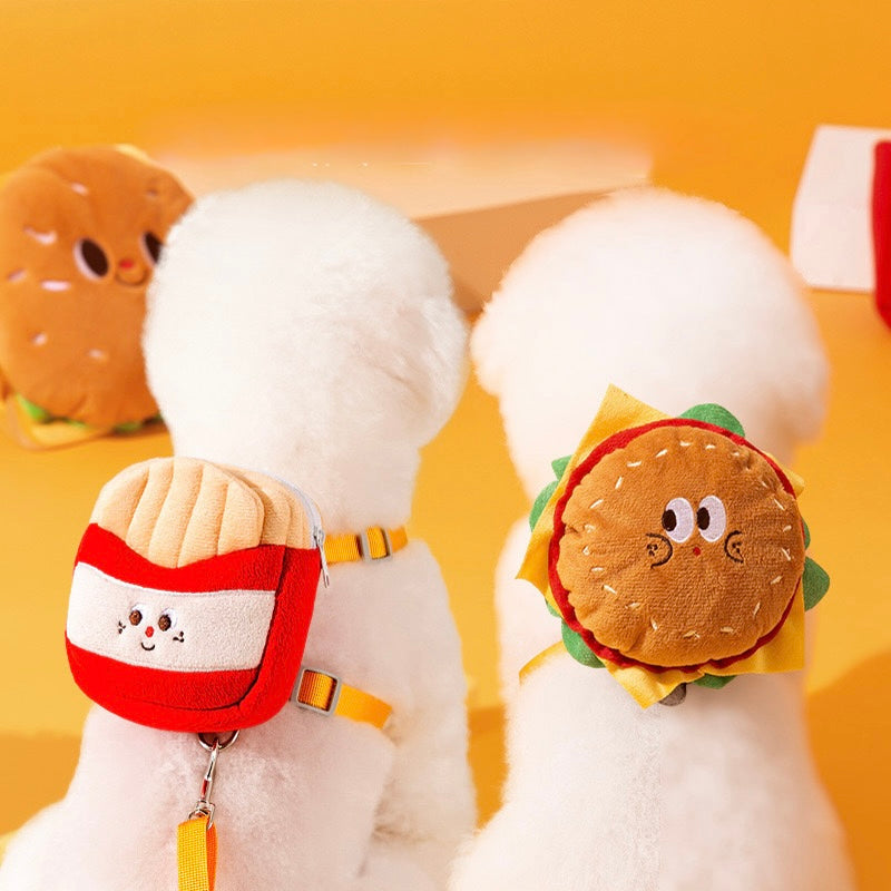 Cute Pet Hamburger & Fries Backpack Leash Set