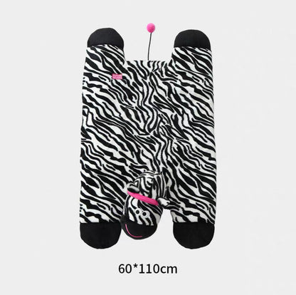 Zebra & Bear Buddy Pet Mats - Plush Comfort with Built-in Toy Fun