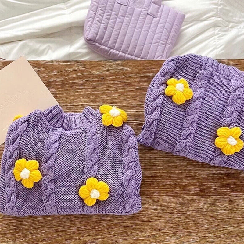 Purple floral cute sweater, warm pet clothing for small dogs