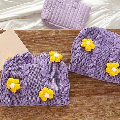 Purple floral cute sweater, warm pet clothing for small dogs