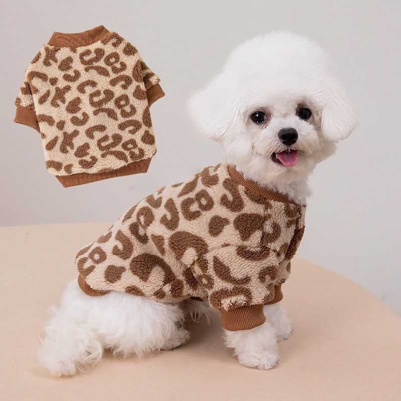 Leopard Print Winter Coat for Small Dogs and Cats Soft Thermal Fabric