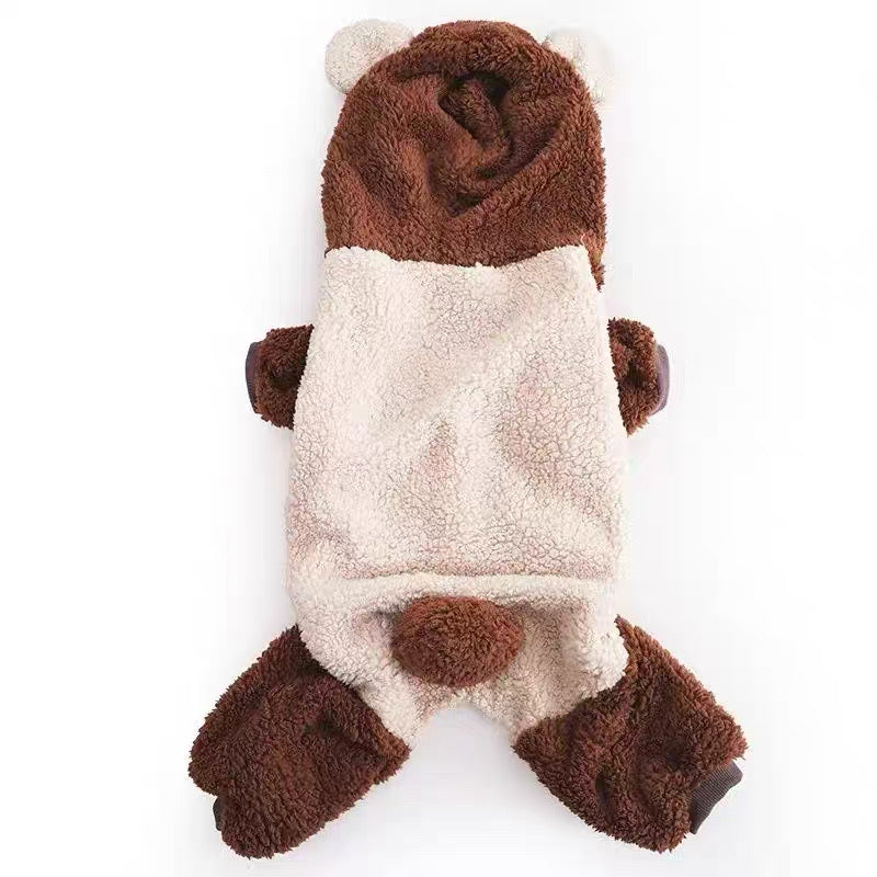 Autumn/Winter Dog Outfit – Warm, Fleece-Lined, Four-Legged Bear Costume for Small & Medium Breeds like Corgis