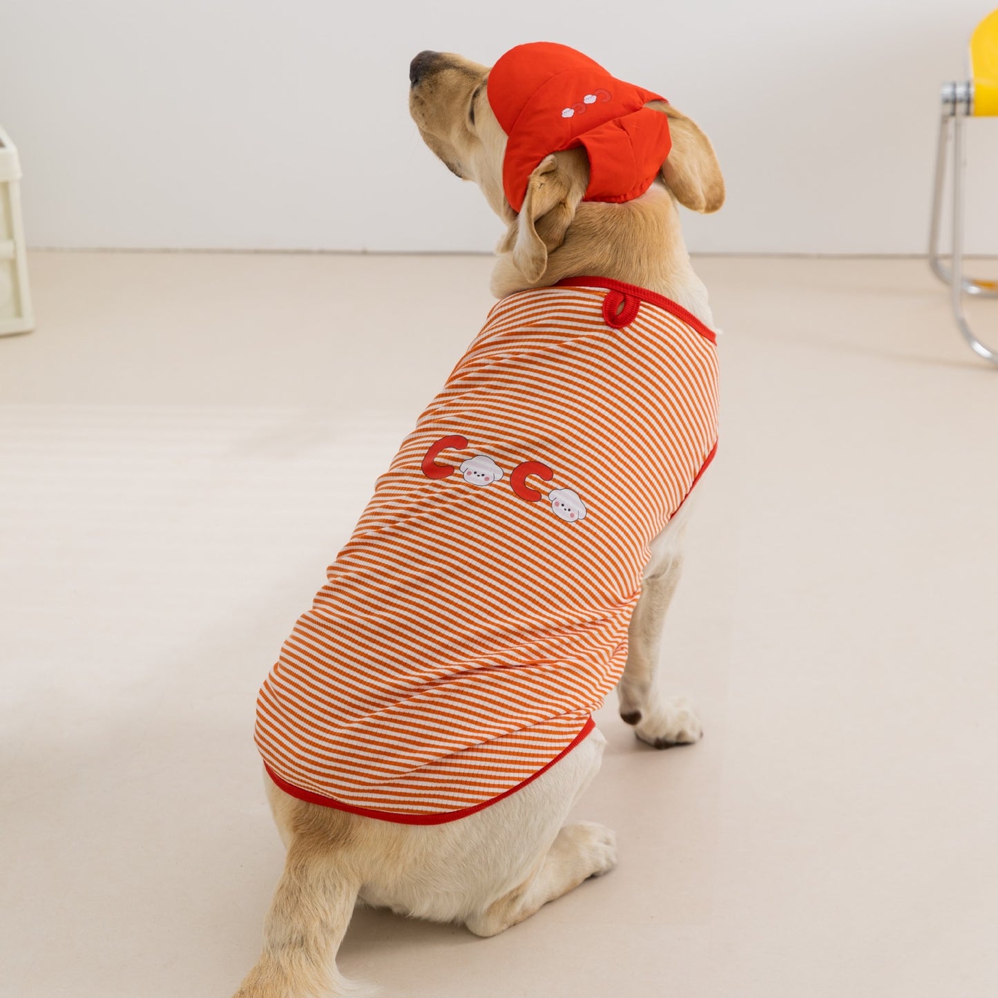 Lightweight Striped Sleeveless Hoodie for Large Dogs - Two-Leg Design with Bonus Hat