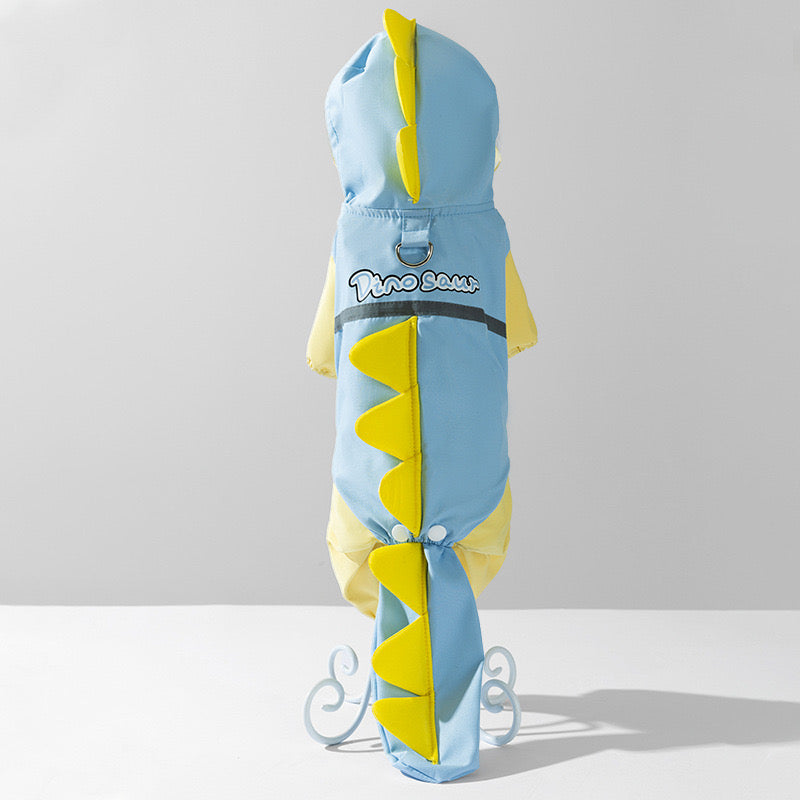 Waterproof 3D Dinosaur Backpack Tail Raincoat for Dogs with Four-Leg Coverage on Rainy Days