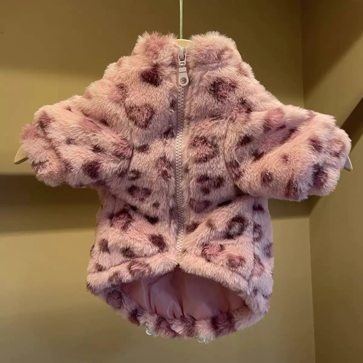 Pink Leopard Faux Fur
Coat - For Small & Medium
Dogs