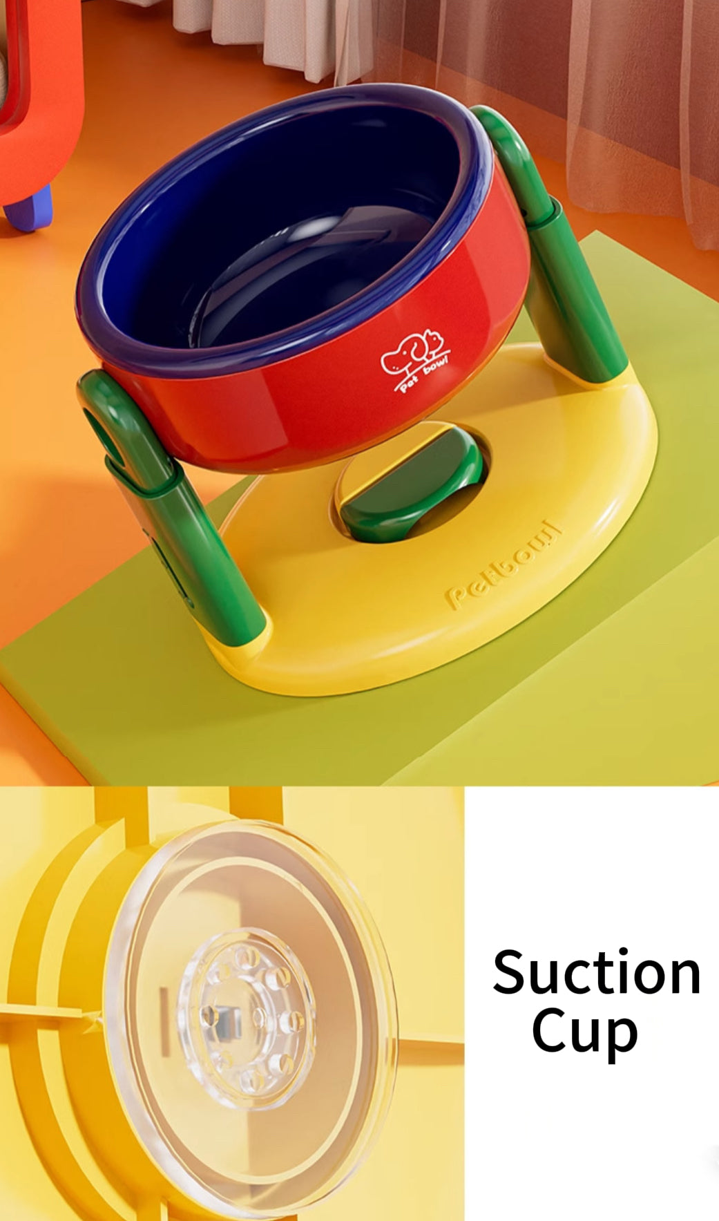 Adjustable Pet Bowl with Suction Base - Anti-Spill Design, Protects Neck and Joints